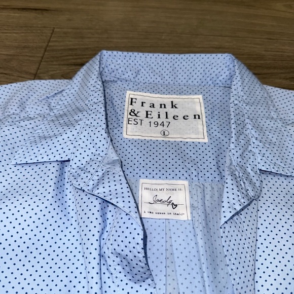Frank & Eileen Boyfriend Cotton Button-Up Shirt BLUE DOT Sz L NEW - Picture 6 of 11